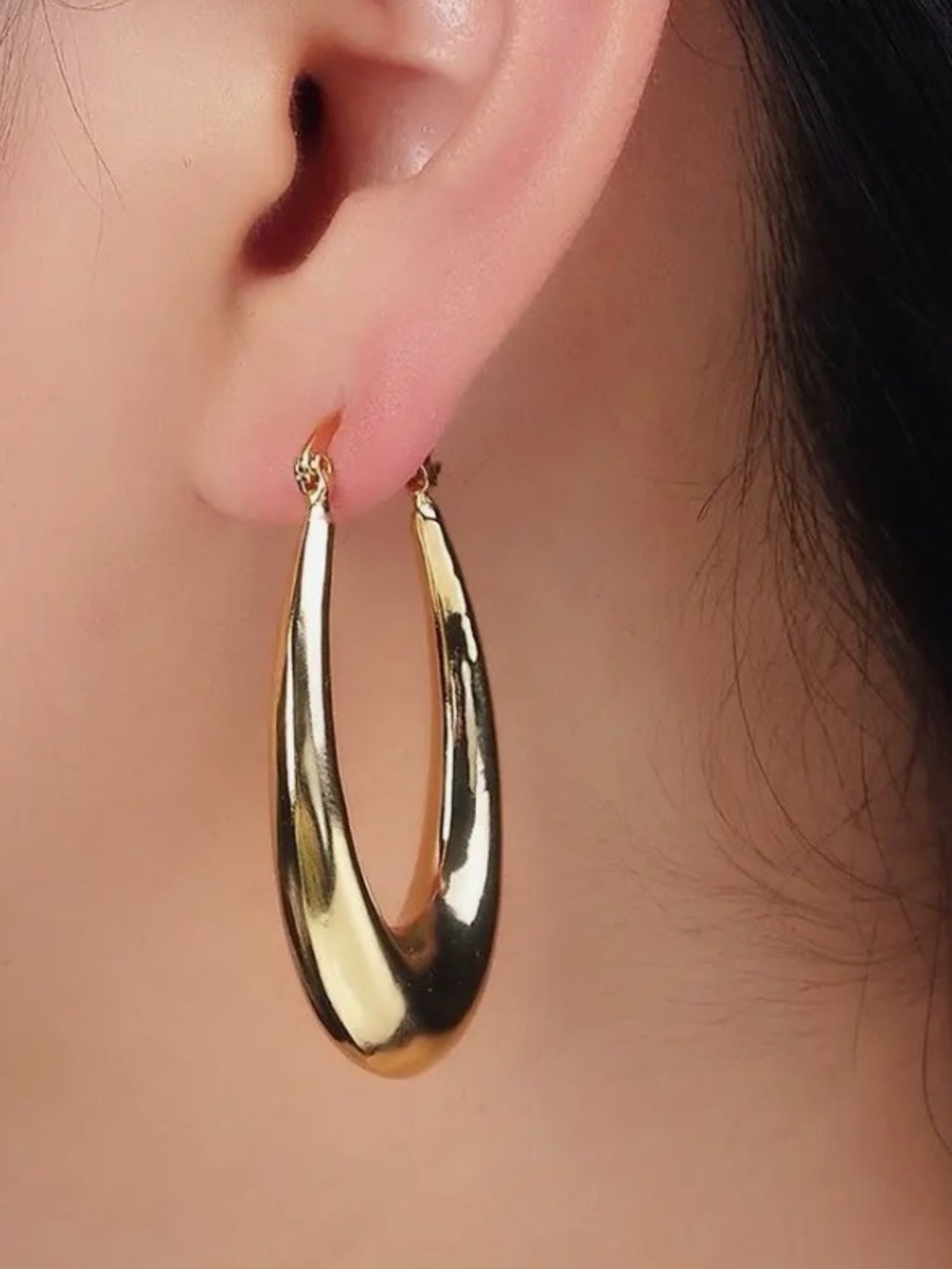 Gold Oblong Chubby French Latch Earrings (4502)